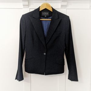 EUC Turquoise Pinstripe Black Blazer Peak Lapel